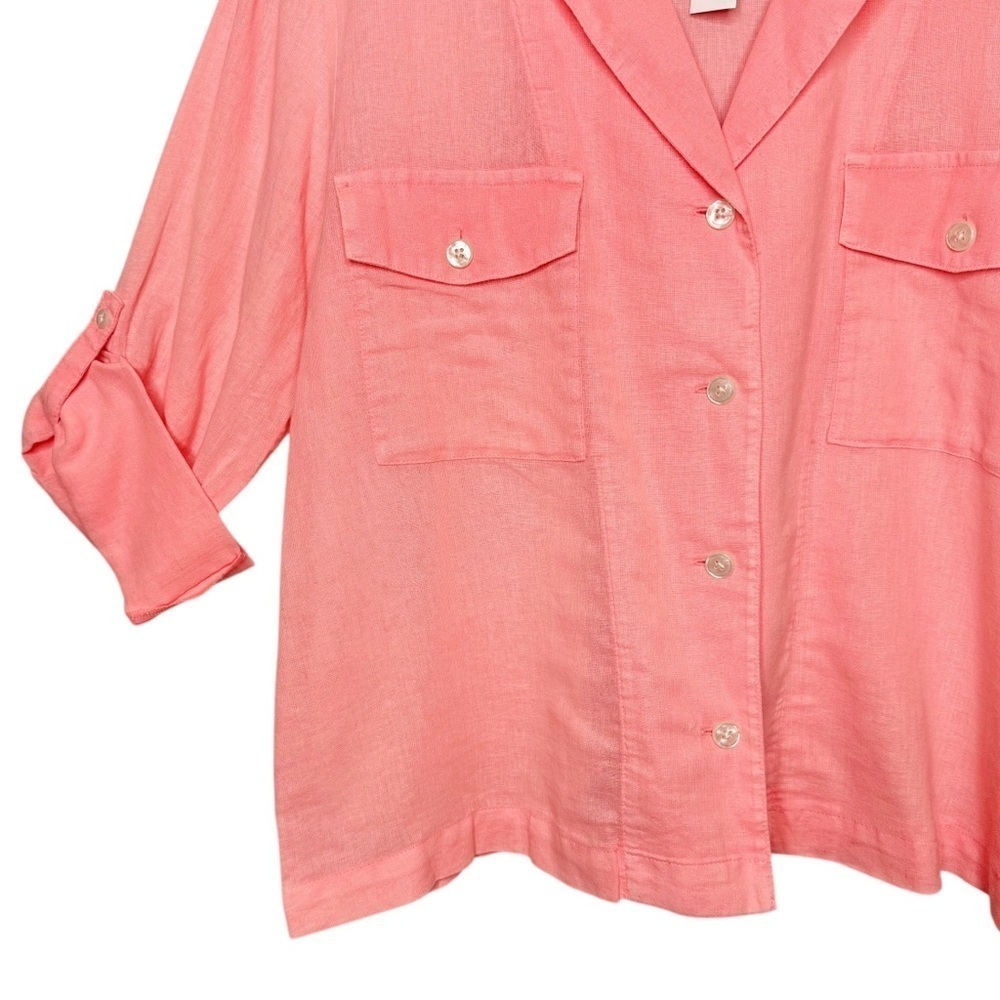 J.Crew Brilliant Peony Pink Linen Blend Utility Camp Shirt Size Sz 14 - Picture 5 of 11